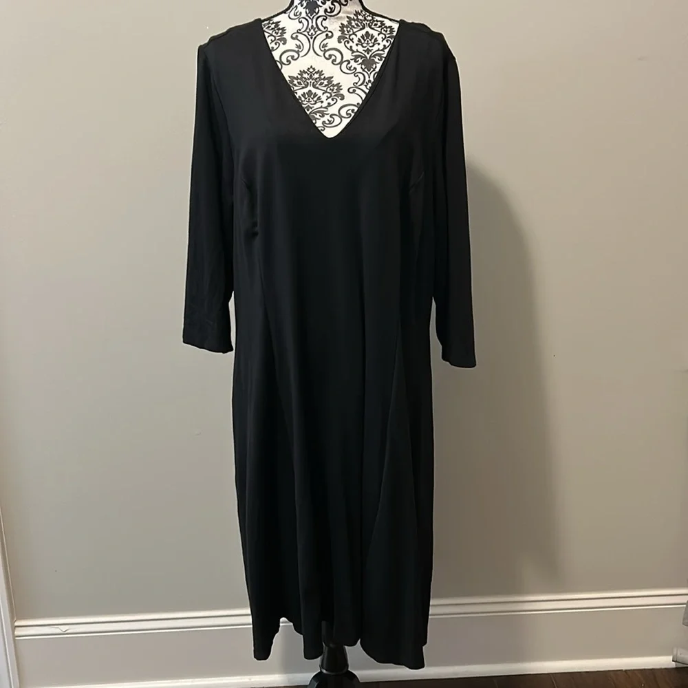The perfect LBD.  Woman’s 3/4-Sleeve Princess Fit & Flare Dress in black. - Picture 2 of 11